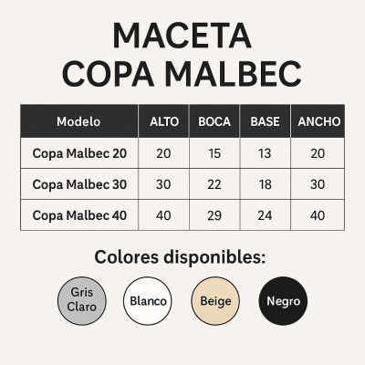 Maceta Copa Mabec (precios al elegir tamaño)